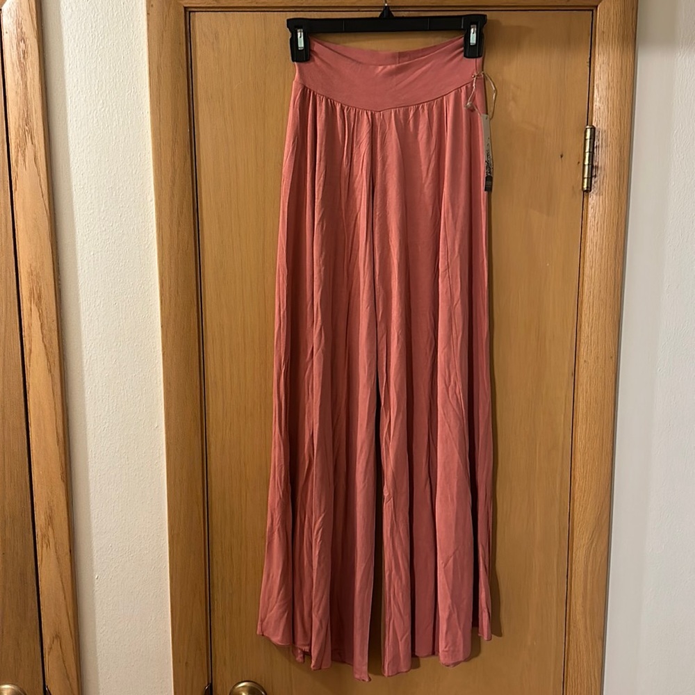 Jonano Women’s EcoKashmere Bamboo Stretch Wide Leg Pants New Pink Size Small